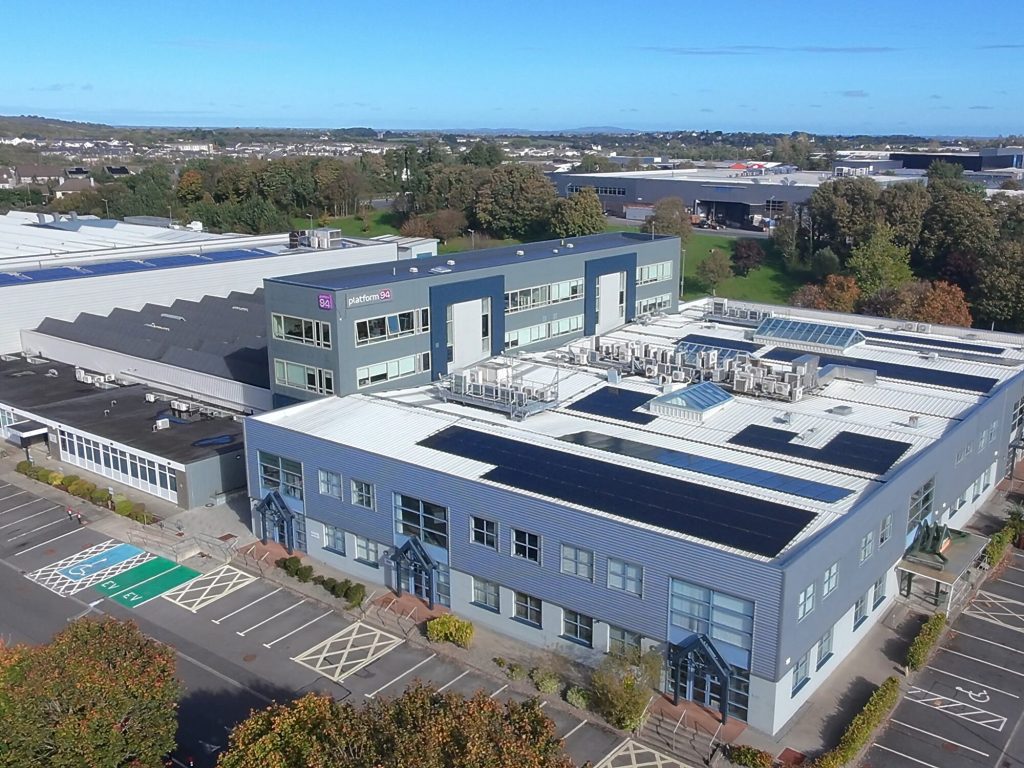 Aerial view of the Platform94 building in Mervue Business Park, Galway, home of 24 Hosting
